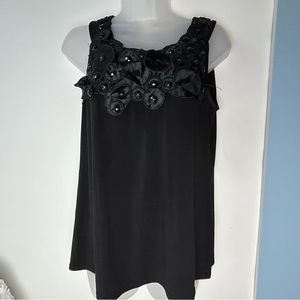 Bentley‎ A. Black Sleeveless 3D Floral Blouse Medium